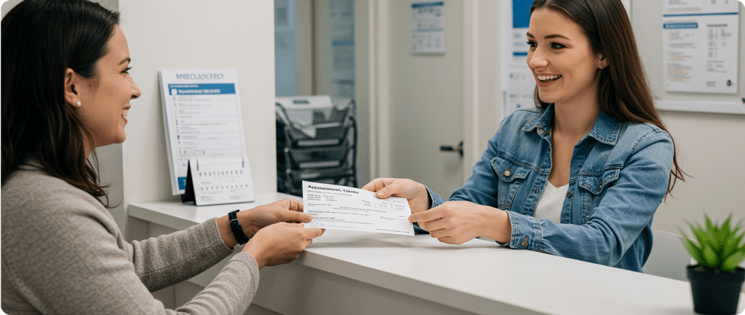 Patient paying at front desk